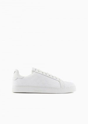 Panna Emporio Armani Nylon Sneakers With Jacquard All-over Eagle | EA-SN58953