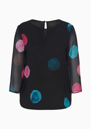 Pattern Emporio Armani All-over Painted-effect Oversized Polka-dot Print Chiffon Blouse | EA-SN56927