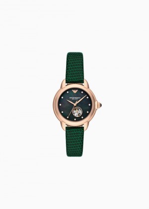 Pattern Emporio Armani Automatic Green Leather Watch | EA-SN57655