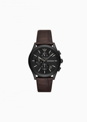 Pattern Emporio Armani Chronograph Brown Leather Watch | EA-SN59340