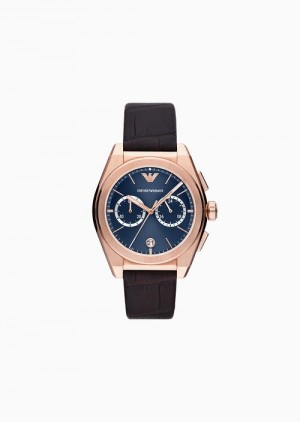 Pattern Emporio Armani Chronograph Brown Leather Watch | EA-SN59352