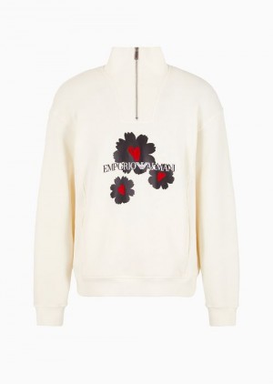 Pattern Emporio Armani Half-zip Mock-neck Sweatshirt With Mon Amour Print | EA-SN58561