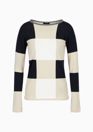 Pattern Emporio Armani Seamless Cashmere Blend Silk Jacquard Check Jumper | EA-SN56704