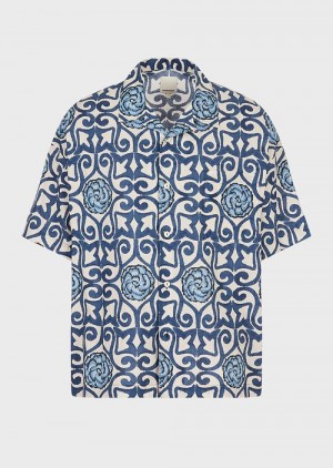 Pattern Emporio Armani Sustainable Collection Organic-muslin Short-sleeved Shirt With All-over Print | EA-SN57852