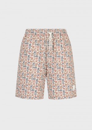 Pattern Emporio Armani Sustainable Collection Organic-twill Oversized, Drawstring Board Shorts With An All-over Print | EA-SN58355