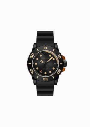 Pattern Emporio Armani Three-hand Date Black Polyurethane Watch | EA-SN59330