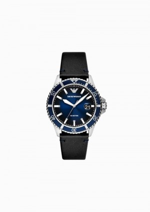 Pattern Emporio Armani Three-hand Date Black Leather Watch | EA-SN59353