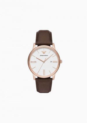 Pattern Emporio Armani Three-hand Date Brown Leather Watch | EA-SN59341