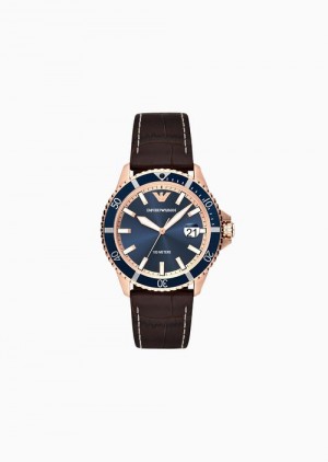 Pattern Emporio Armani Three-hand Date Brown Leather Watch | EA-SN59343