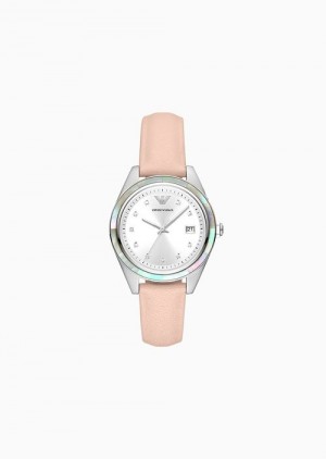 Pattern Emporio Armani Three-hand Date Pink Leather Watch | EA-SN57669