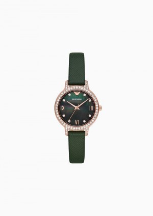 Pattern Emporio Armani Three-hand Green Leather Watch | EA-SN57656