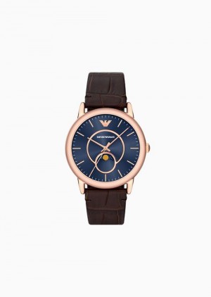 Pattern Emporio Armani Three-hand Moonphase Brown Leather Watch | EA-SN59351