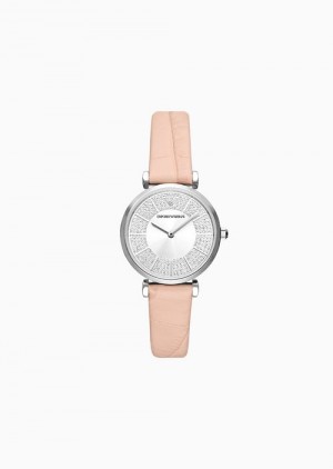 Pattern Emporio Armani Two-hand Pink Leather Watch | EA-SN57668