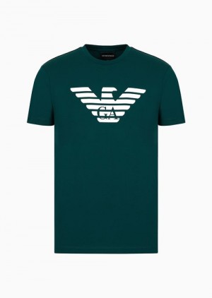 Petroleum Emporio Armani Pima-jersey T-shirt With Logo Print | EA-SN58687