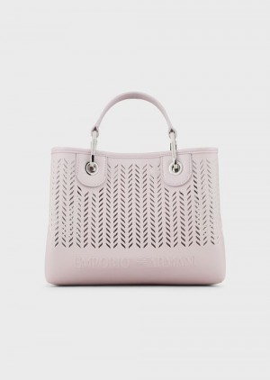 Pink Emporio Armani Armani Sustainability Values Small Myea Shopper Bag With Perforated Chevron Motif | EA-SN57275