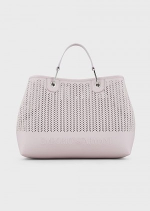 Pink Emporio Armani Armani Sustainability Values Medium Myea Shopper Bag With Perforated Chevron Motif | EA-SN57276