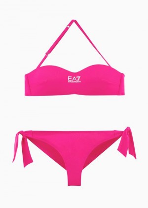 Pink Emporio Armani Bandeau Bikini With Logo | EA7-SN59593