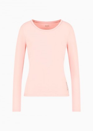 Pink Emporio Armani Core Lady Stretch-cotton Long-sleeved T-shirt | EA7-SN59637