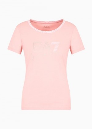 Pink Emporio Armani Graphic Series Organic-cotton Blend Crew-neck T-shirt | EA7-SN59642