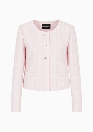 Pink Emporio Armani Lurex Tweed Single-breasted Jacket | EA-SN56483