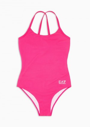 Pink Emporio Armani One-piece Swimsuit With Logo | EA7-SN59596