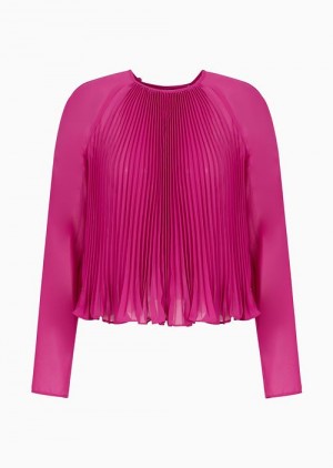 Pink Emporio Armani Sheer Georgette Blouse With Pleats, Front And Back | EA-SN56942