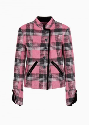 Pink Emporio Armani Tartan Wool-blend Jacket With Velvet Details | EA-SN56424