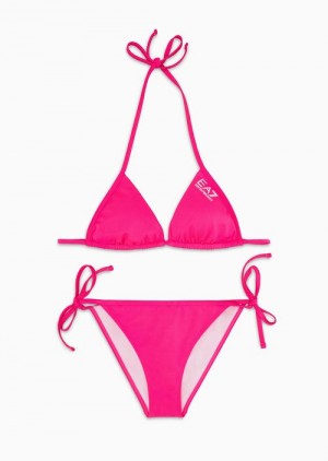 Pink Emporio Armani Triangle Bikini With Logo | EA7-SN59599