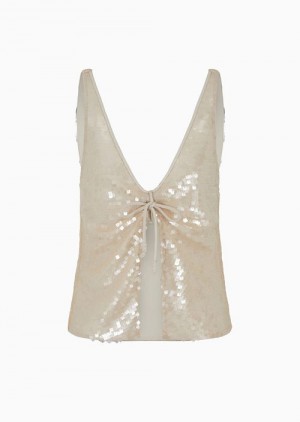 Powder Pink Emporio Armani Tulle Top With All-over Sequins | EA-SN56982