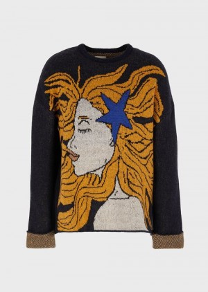 Print Emporio Armani Asv Capsule Recycled Wool-blend Jumper With Jacquard Mermaid | EA-SN56679