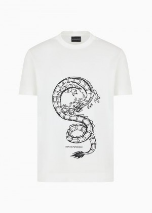 Print Emporio Armani Asv Lunar New Year Lyocell-blend Jersey T-shirt With Dragon Embroidery | EA-SN58770