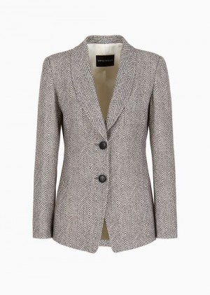 Print Emporio Armani Single-breasted Jacket In Technical Cady With An All-over Chevron Print | EA-SN56435