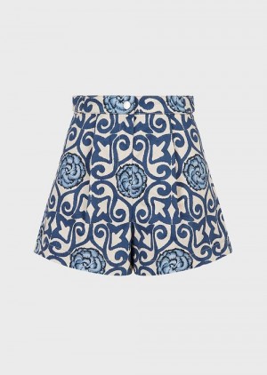 Print Emporio Armani Sustainable Collection Organic Twill Shorts With Darts In An All-over Print | EA-SN56863