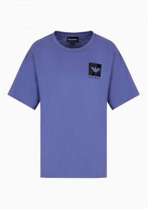 Purple Emporio Armani Organic Jersey T-shirt With Asv Shiny Oversized Eagle | EA-SN57020