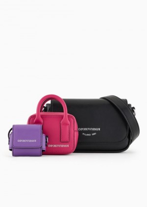 Purple Emporio Armani Palmellato-print 3-in-1 Mini Bag With Shoulder Strap | EA-SN57255