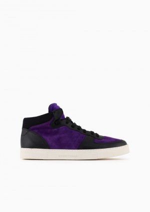 Purple Emporio Armani Reloaded By Emporio Armani Leather And Suede High-top Sneakers Armani Sustainability Values | EA-SN58990