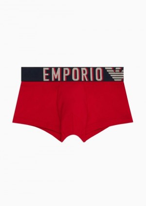 Red Emporio Armani Asv Megalogo Organic-cotton Boxer Briefs | EA-SN58788