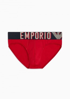 Red Emporio Armani Asv Megalogo Organic-cotton Briefs | EA-SN58822