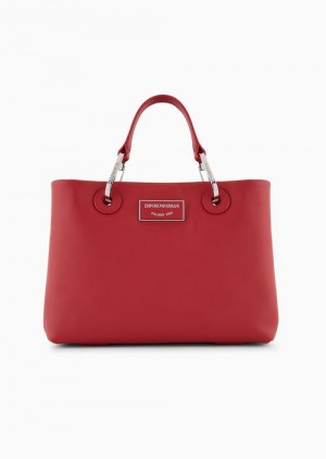 Red Emporio Armani Asv Small Myea Shopper Bag In Ecological Leather | EA-SN57338