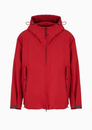 Red Emporio Armani Blouson With Nylon Hood And Backed Knit | EA-SN58237