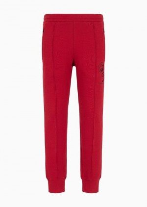 Red Emporio Armani Double-jersey Joggers With Lunar New Year Dragon Embroidery | EA-SN58407