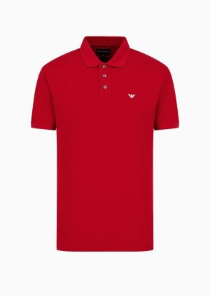 Red Emporio Armani Mercerised Piqué Polo Shirt With Micro Eagle | EA-SN58458