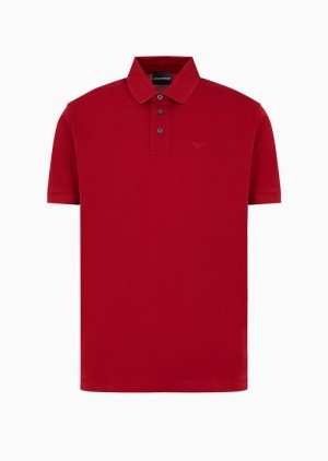 Red Emporio Armani Mercerized Piqué Polo Shirt With Chevron Trim | EA-SN58459