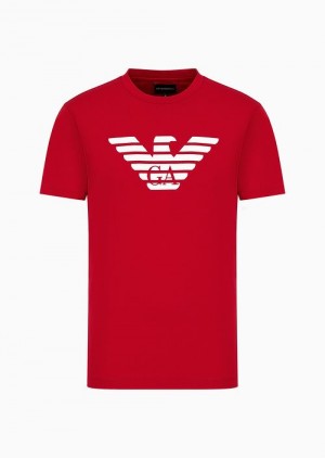 Red Emporio Armani Pima-jersey T-shirt With Logo Print | EA-SN58744