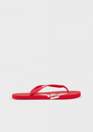 Red Emporio Armani Rubber Flip-flops With Logo | EA-SN58879