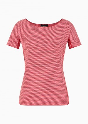 Red Emporio Armani Short-sleeved Jumper In Op-art Jacquard Jersey | EA-SN56967