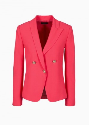 Red Emporio Armani Single-breasted Stretch Jacket With Combination Lapels And Gold Buttons | EA-SN56441