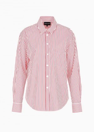 Red Emporio Armani Striped Poplin Oversized Shirt With Insert And Patch Pocket | EA-SN56926