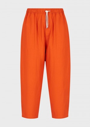 Red Emporio Armani Sustainable Collection Organic Ripstop 7/8 Drawstring Trousers | EA-SN58360