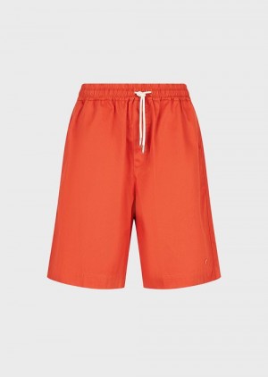 Red Emporio Armani Sustainable Collection Organic-twill Oversized Drawstring Board Shorts | EA-SN58361